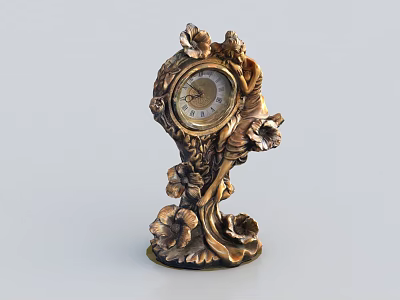 Vintage Brass Mantel Clock With Intricate Floral Carvings And Ornate Decorative Design 3d model
