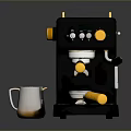 Modern Black Electric Coffee Machine With Yellow Knobs Handles Metal And Small Cups 3d model