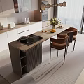 Modern Log Wind Island Taiwan Island Dining Table and Chair Combination Chandelier Sideboard Dining Table Jewelry Ornaments 3d model
