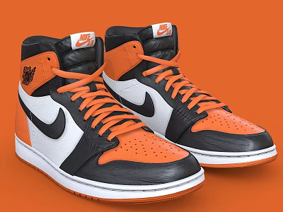 Nike High Top Sneakers Featuring Black Orange White Color Scheme 3d model