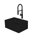 Modern Black Rectangular Kitchen Sink With Curved Matte Faucet Fixture Design