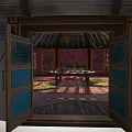 Traditional Yurt Circular Gray Exterior Open Door Revealing Colorful Carpet Interior Decor Blue Patterned Trim