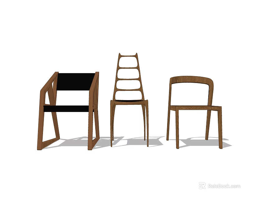 Modern Wooden Leisure Chairs With Various Backrest Designs And Sleek Lines 3d model 