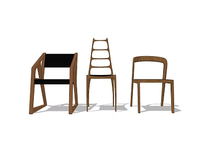 Modern Wooden Leisure Chairs With Various Backrest Designs And Sleek Lines 3d model