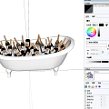 Luxury Champagne Bottles in White Bathtub Filled with Ice Gold Labels and Silver Feet