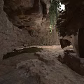 Earthy Rocky Cave Interior With Natural Rock Formations Green Moss And Sunlight
