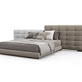 Modern Upholstered Double Bed with Large Headboard and Soft Decorative Pillows 3d model