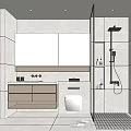 Modern Bathroom Interior Design With Shower Vanity Toilet Illuminated Mirror And Tile Walls