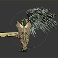 Mythical Armored Warrior With Large Green Wings And Gold Armor Holding Sword And Shield