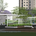 Residential Landscape Design With Tall Buildings Green Lawn Trees And Rest Area