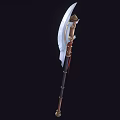 Medieval Double Bladed Battle Axe With Black Gold Handle Red Decorative Strap And Metal Blade
