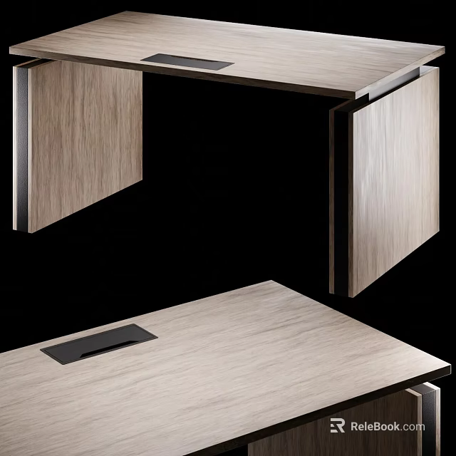 Modern Foldable Desk With Light Wooden Tabletop Metal Edges And Black Tray 3d model 