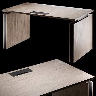 Modern Foldable Desk With Light Wooden Tabletop Metal Edges And Black Tray 3d model