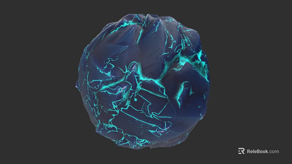 Artistic Blue Spherical Sculpture With Vibrant Glowing Lines And Textured Surface 3d model 