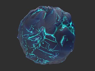 Artistic Blue Spherical Sculpture With Vibrant Glowing Lines And Textured Surface 3d model