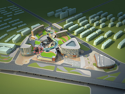 Modern Aerial View Commercial Complex 3d model