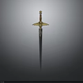 Ornate Vintage Sword With Golden Hilt Wing Shaped Guard And Intricate Design