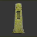 Worn Concrete Road Barrier Block With Yellow And Black Stripes And Scratches