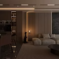Luxury Modern Living And Dining Interior With Marble Finishes Illuminated Stairs And Panoramic City View