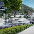 Modern Sales Office Building With Mountain View Blue Sky And Landscaped Pool Area