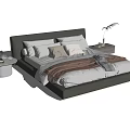 Modern Double Bed With Black Headboard Beige Bedding Pillows And Bedside Tables 3d model