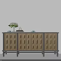 Modern Entryway Console Sideboard Cabinet With Wooden Pattern Doors Green Vase And Books