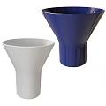 White And Blue Funnel Shaped Vases With Fresh Flowers For Home Decoration