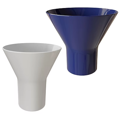 White And Blue Funnel Shaped Vases With Fresh Flowers For Home Decoration 3d model