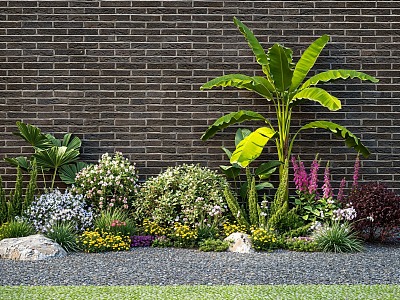 Shrub Plant Flower Mirror Banana Tree Shrub Ball Stone model