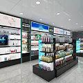 Modern Mall Store Interior With Display Shelves Products Aisle And Bright Lighting