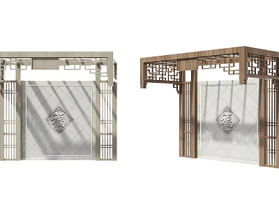 Chinese Style Wooden Pergola With Intricate Carvings Lattice Design And White Backdrop 3d model