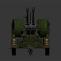 Green Military Towed Artillery Piece With Long Barrel Wheeled Trailer And Mechanical Details