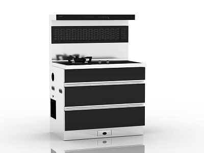 Modern Black And White Kitchen Appliance With Stove Top And Drawers 3d model