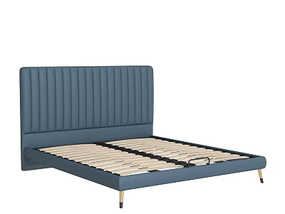 Modern Double Bed With Blue Tufted Headboard And Gold Legs Wooden Slats 3d model