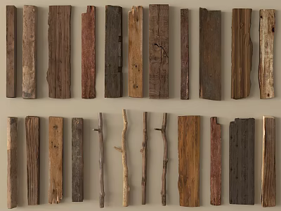Natural Wooden Components With Assorted Planks Sticks Textures And Colors 3d model
