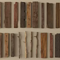 Natural Wooden Components With Assorted Planks Sticks Textures And Colors 3d model
