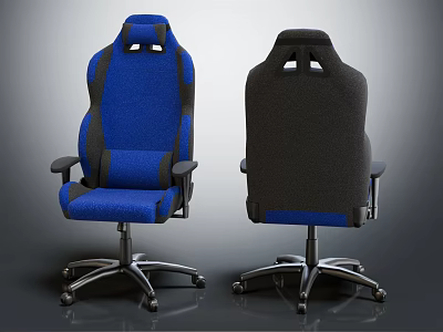 Blue And Black Fabric Gaming Chair With Adjustable Backrest Armrests And Wheels 3d model