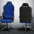 Blue And Black Fabric Gaming Chair With Adjustable Backrest Armrests And Wheels
