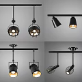 Industrial Style Track Mounted Black Downlights And Spotlights With Multiple Heads