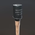 Military Explosive Weapon With Black Cylindrical Top Wooden Handle And German Pre Use Instructions