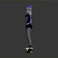 Futuristic Game Movie Character in Blue Silver Bodysuit with Helmet and Yellow Black Foot Gear