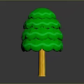 Cartoon Style Green Tree With Layered Canopy And Yellow Trunk On Dark Gradient Background