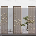 Modern Room Dividers With Mountain Pattern In Zen Inspired Interior Design 3d model