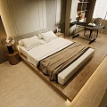Modern Bedroom Interior Design With Platform Bed Wooden Panel Walls Recessed Lighting And Nightstands