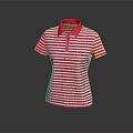 Red And White Striped Polo Shirt With Pink Collar For Casual Wear