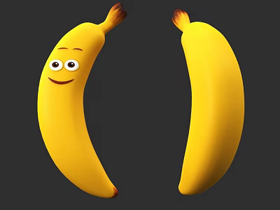 Two 3D Banana Game Movie Characters One With Smiling Face Look 3d model
