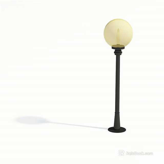 Modern Outdoor Light With Black Pole And Round White Lampshade Design 3d model 