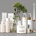 Elegant Perfume Cosmetics Display With White Flower Bouquet Clear Glass Vase And Skincare Bottles