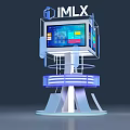 Art Installation Featuring Transparent Frame ENLYX Dual Screens Colorful Interface Blue Circular Base