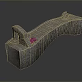 Stone Arch Bridge Structure With Small Side Arch And Red Objects On Gray Textured Surface